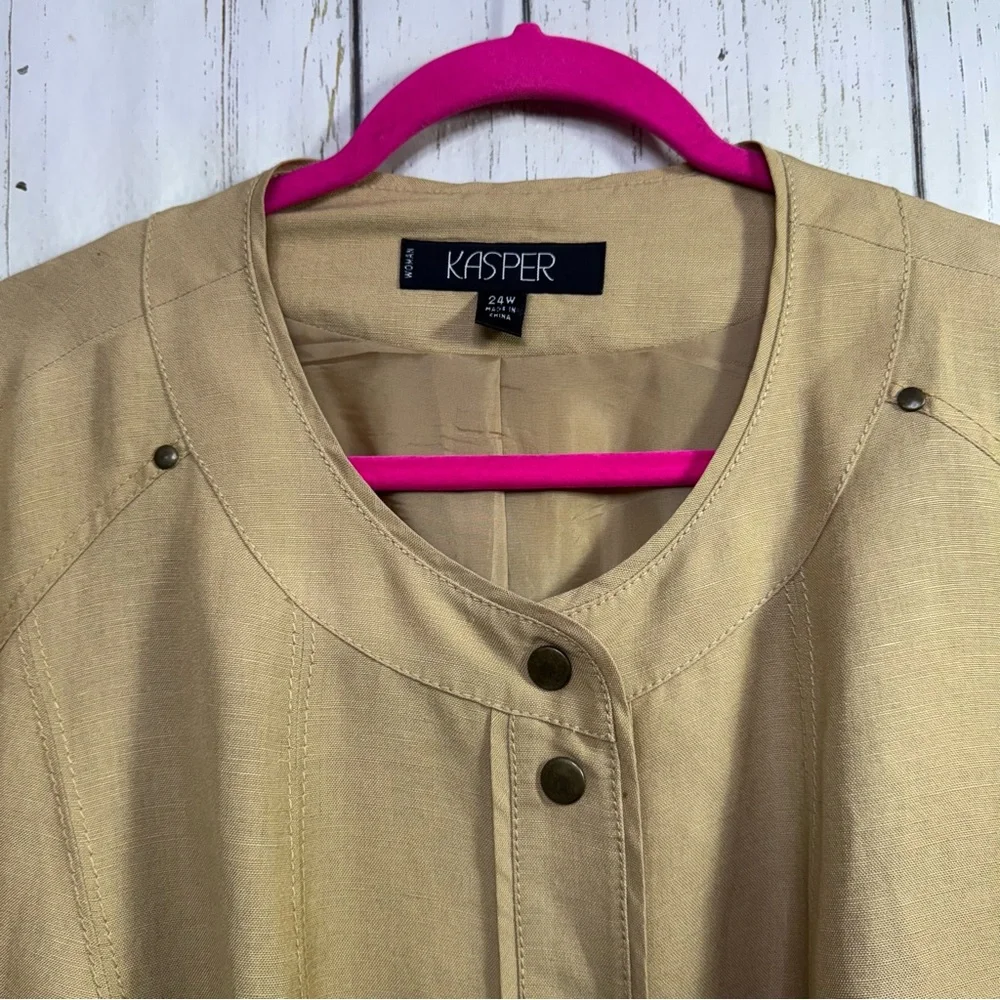 Kasper Linen Blend Blazer 24W Tan Neutral Office Chic Quiet Luxury Lagenlook
